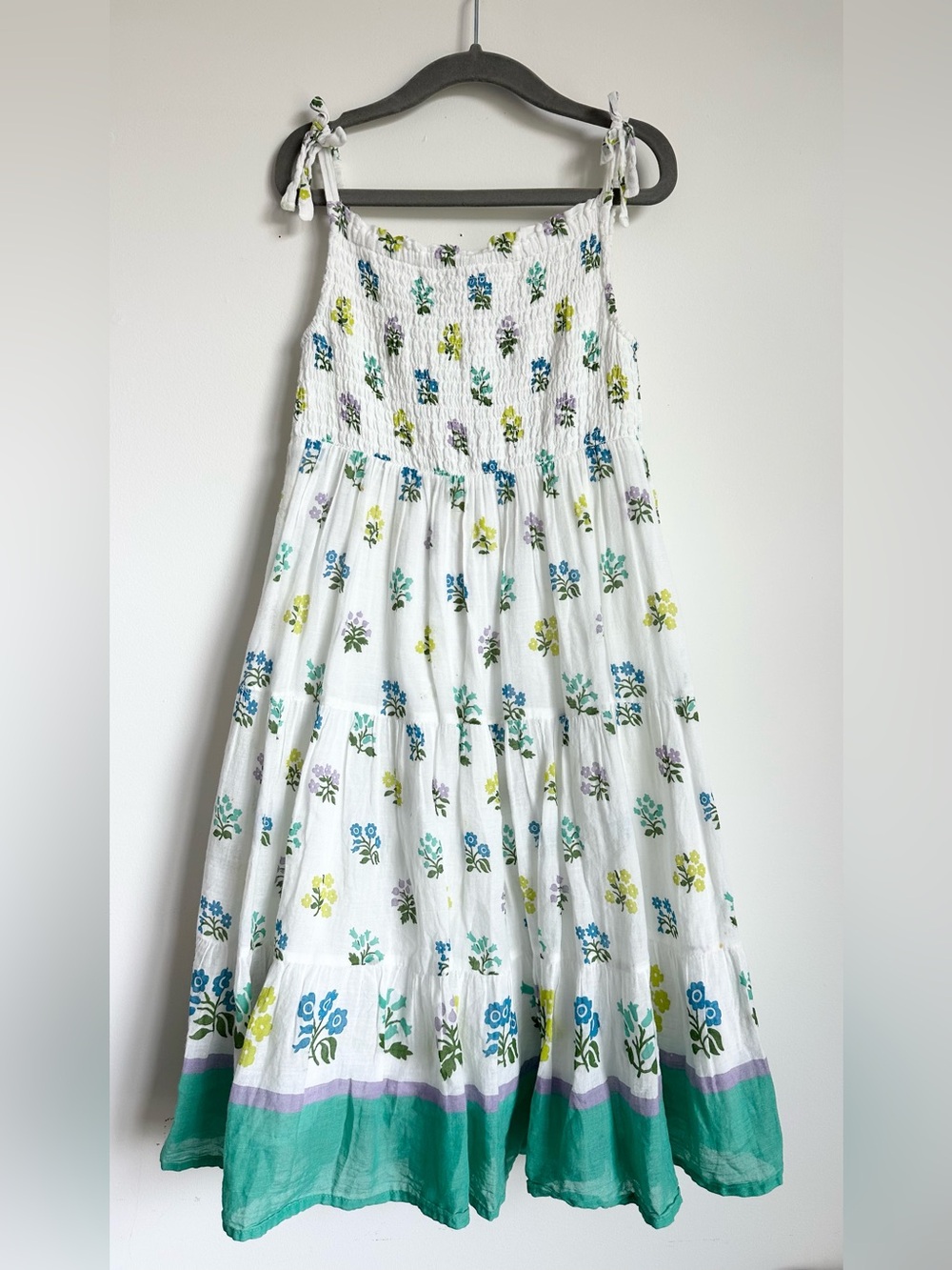 BODEN Girls White and Floral Tiered Maxi Dress Size 5-6Y